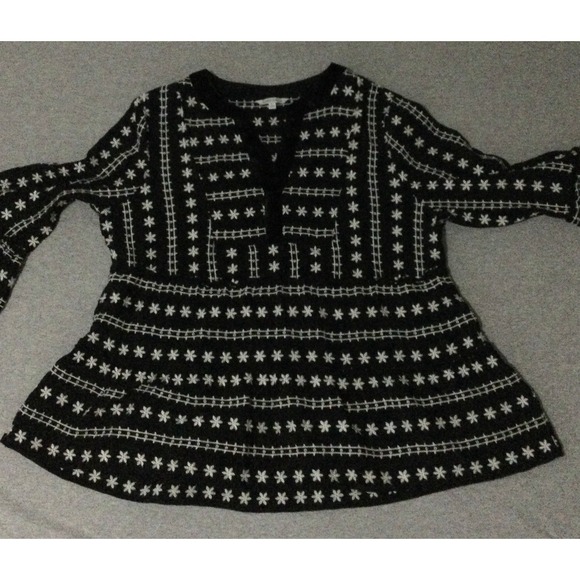 John Mark Tops - John Mark M Geometric Floral Print Embroidered Front Split V-Neck 3/4